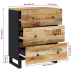 Industrial Solid Mango Wood Sideboard with Drawers – 23.6W x 13D x 29.5H, Black Frame