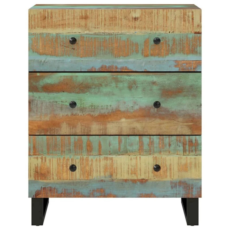 Industrial Solid Mango Wood Sideboard with Drawers – 23.6W x 13D x 29.5H, Black Frame