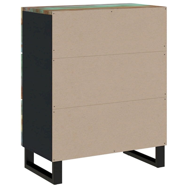 Industrial Solid Mango Wood Sideboard with Drawers – 23.6W x 13D x 29.5H, Black Frame