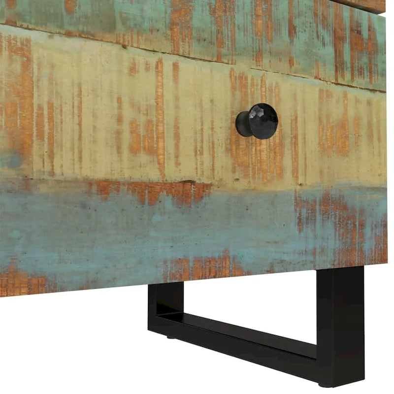 Industrial Solid Mango Wood Sideboard with Drawers – 23.6W x 13D x 29.5H, Black Frame
