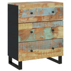 Industrial Solid Mango Wood Sideboard with Drawers – 23.6W x 13D x 29.5H, Black Frame