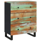 Industrial Solid Mango Wood Sideboard with Drawers – 23.6W x 13D x 29.5H, Black Frame