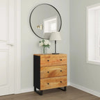 Industrial Solid Mango Wood Sideboard with Drawers – 23.6W x 13D x 29.5H, Black Frame