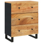 Industrial Solid Mango Wood Sideboard with Drawers – 23.6W x 13D x 29.5H, Black Frame