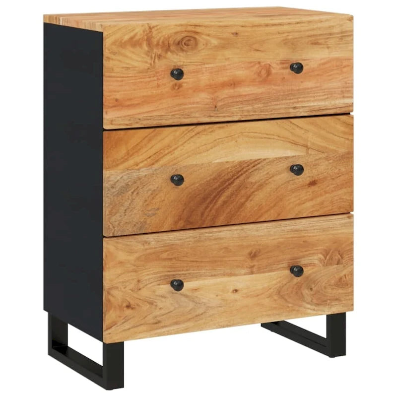 Industrial Solid Mango Wood Sideboard with Drawers – 23.6W x 13D x 29.5H, Black Frame