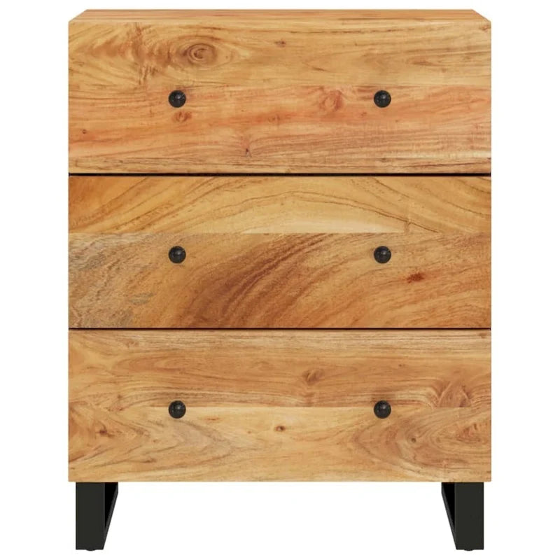 Industrial Solid Mango Wood Sideboard with Drawers – 23.6W x 13D x 29.5H, Black Frame