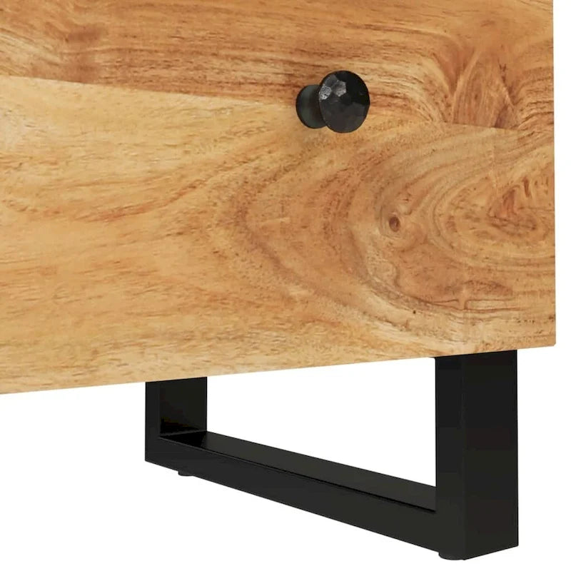 Industrial Solid Mango Wood Sideboard with Drawers – 23.6W x 13D x 29.5H, Black Frame