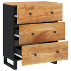 Industrial Solid Mango Wood Sideboard with Drawers – 23.6W x 13D x 29.5H, Black Frame