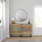 Industrial Solid Mango Wood Sideboard with Drawers – 23.6W x 13D x 29.5H, Black Frame