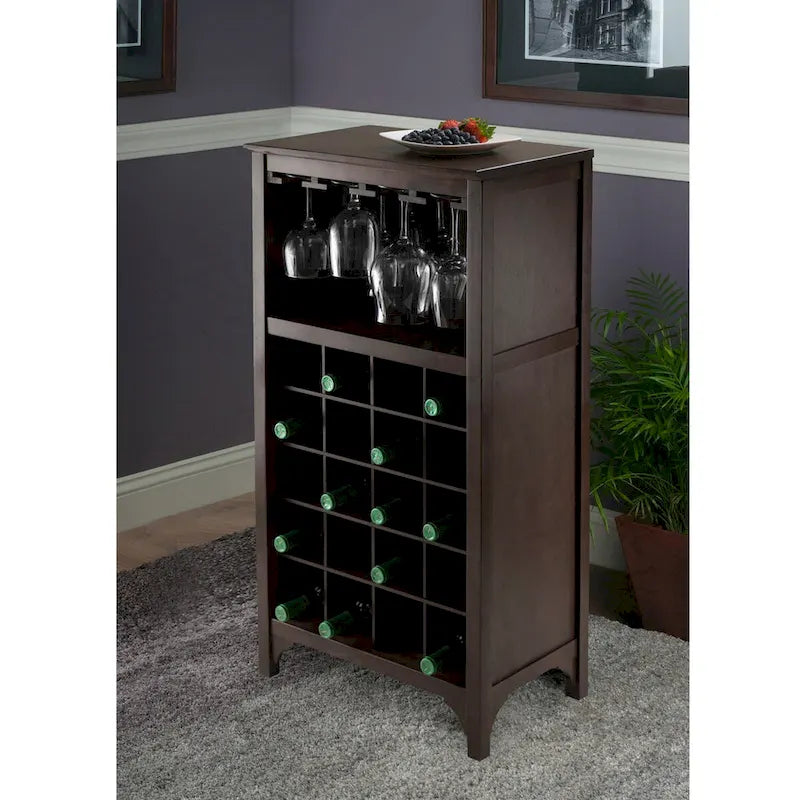 Meuble à vin expresso avec porte-verres – Peut contenir de 20 à 24 bouteilles, bois massif et composite, modulable