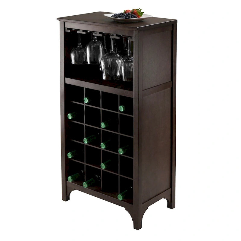 Meuble à vin expresso avec porte-verres – Peut contenir de 20 à 24 bouteilles, bois massif et composite, modulable