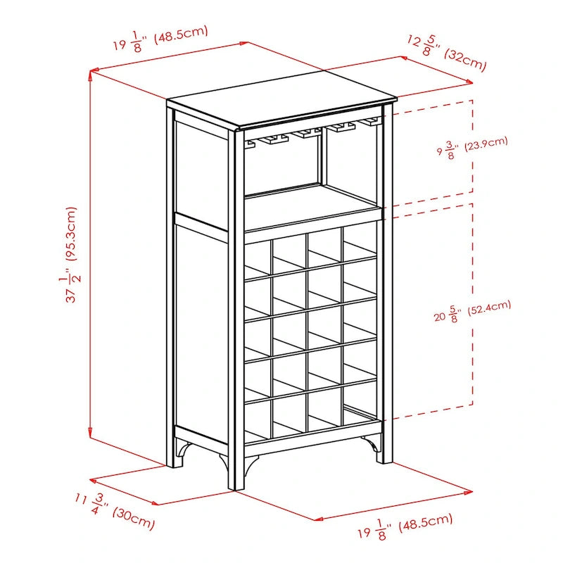 Meuble à vin expresso avec porte-verres – Peut contenir de 20 à 24 bouteilles, bois massif et composite, modulable