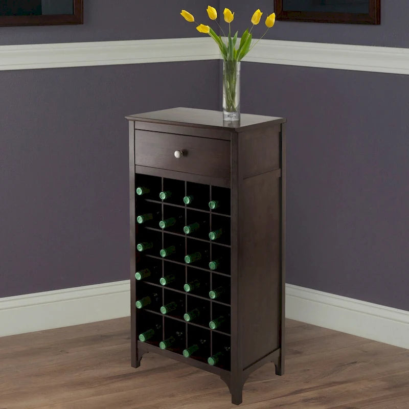 Meuble à vin expresso avec porte-verres – Peut contenir de 20 à 24 bouteilles, bois massif et composite, modulable
