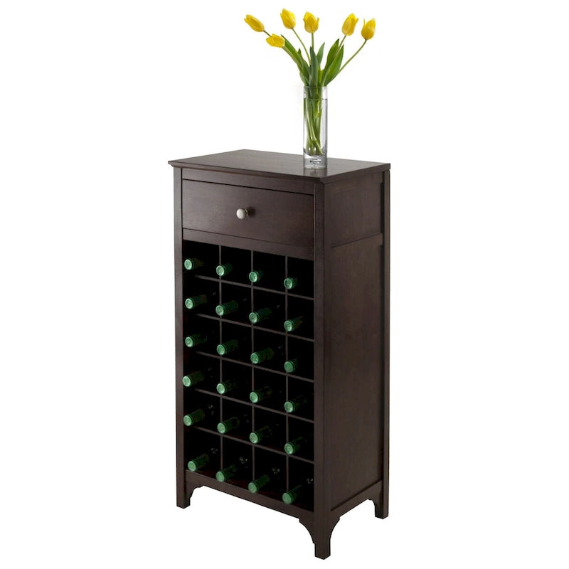 Meuble à vin expresso avec porte-verres – Peut contenir de 20 à 24 bouteilles, bois massif et composite, modulable