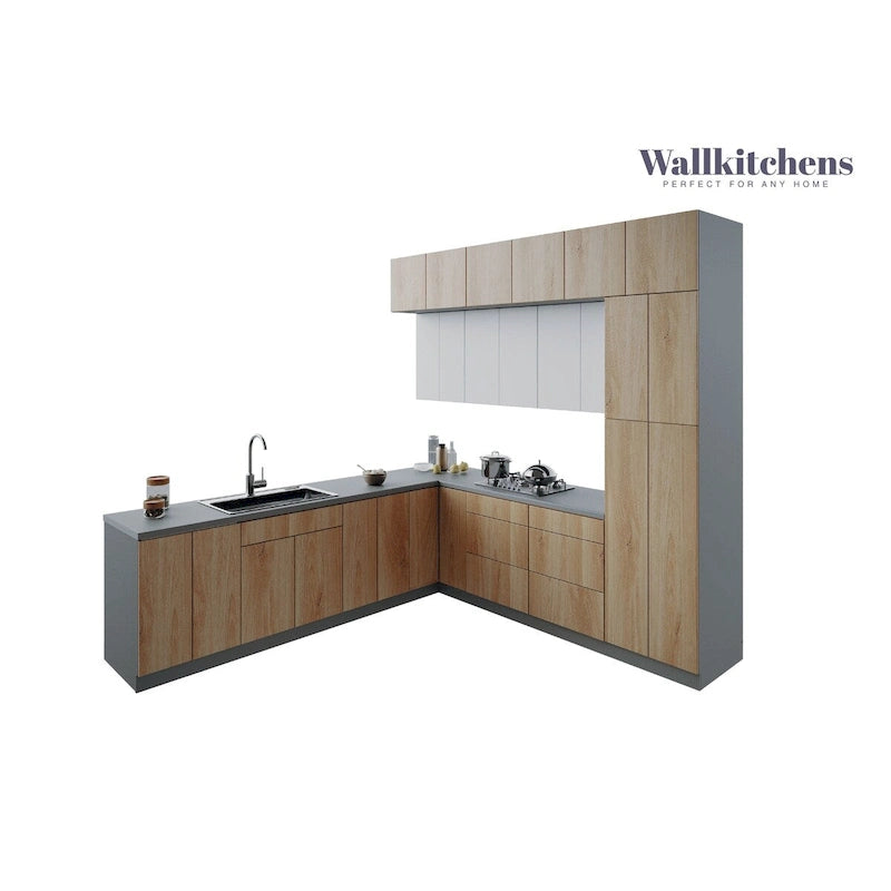 Ensemble de Meubles de Cuisine Modernes de 2,75 m – Teck Naturel et Noir, Fermeture Douce, Panneaux de Particules E1, 108x24"