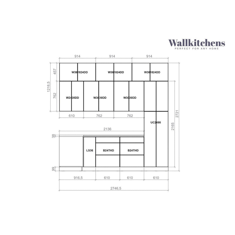 Ensemble de Meubles de Cuisine Modernes de 2,75 m – Teck Naturel et Noir, Fermeture Douce, Panneaux de Particules E1, 108x24"
