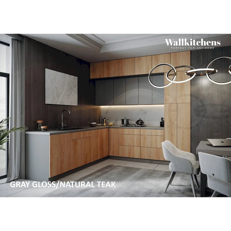 Ensemble de Meubles de Cuisine Modernes de 2,75 m – Teck Naturel et Noir, Fermeture Douce, Panneaux de Particules E1, 108x24"