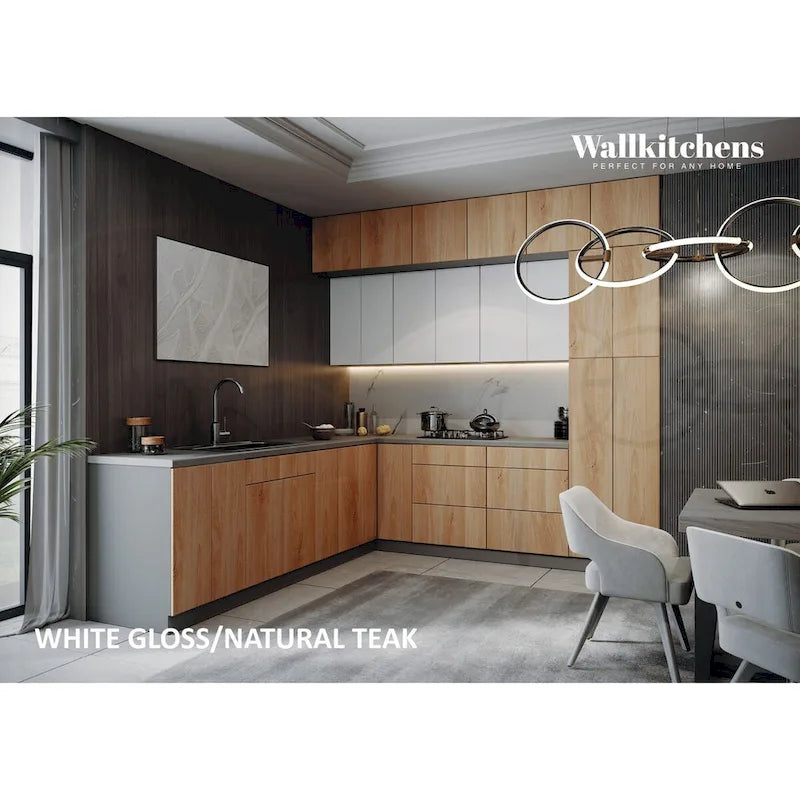 Ensemble de Meubles de Cuisine Modernes de 2,75 m – Teck Naturel et Noir, Fermeture Douce, Panneaux de Particules E1, 108x24"