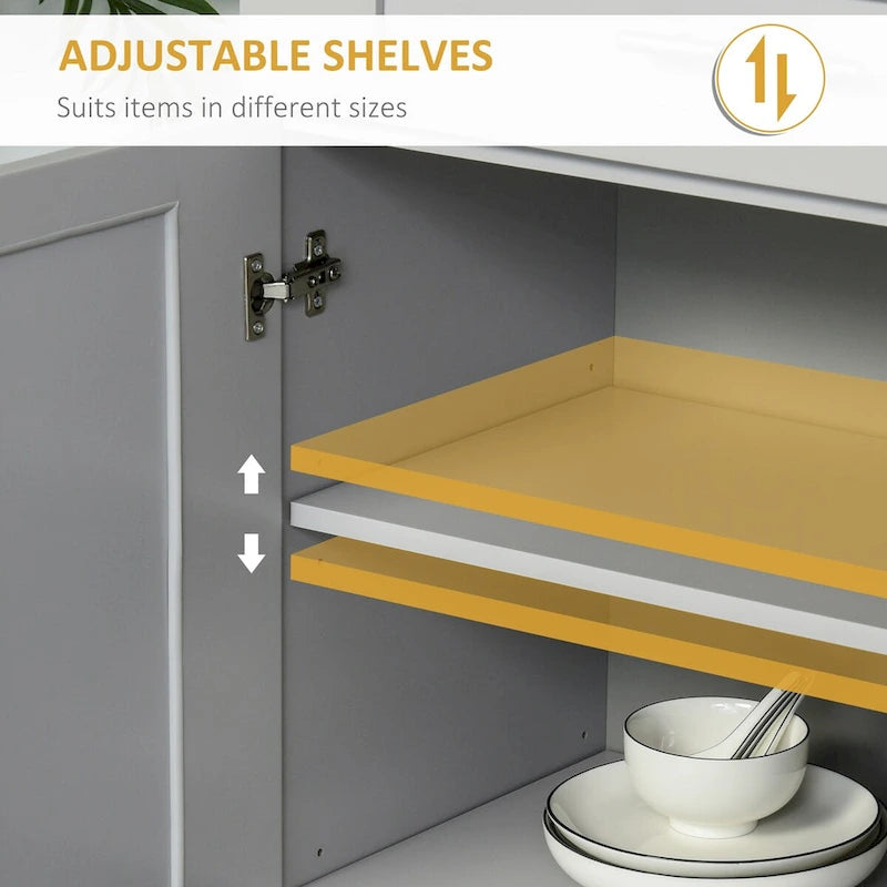 Armoire de cuisine moderne autoportante avec portes et tiroir, étagères réglables, grise