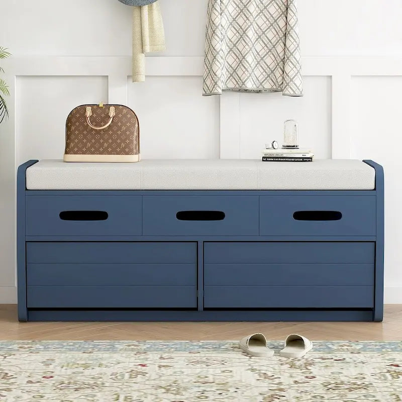 Banc de rangement rustique avec tiroirs et rangement dissimulé