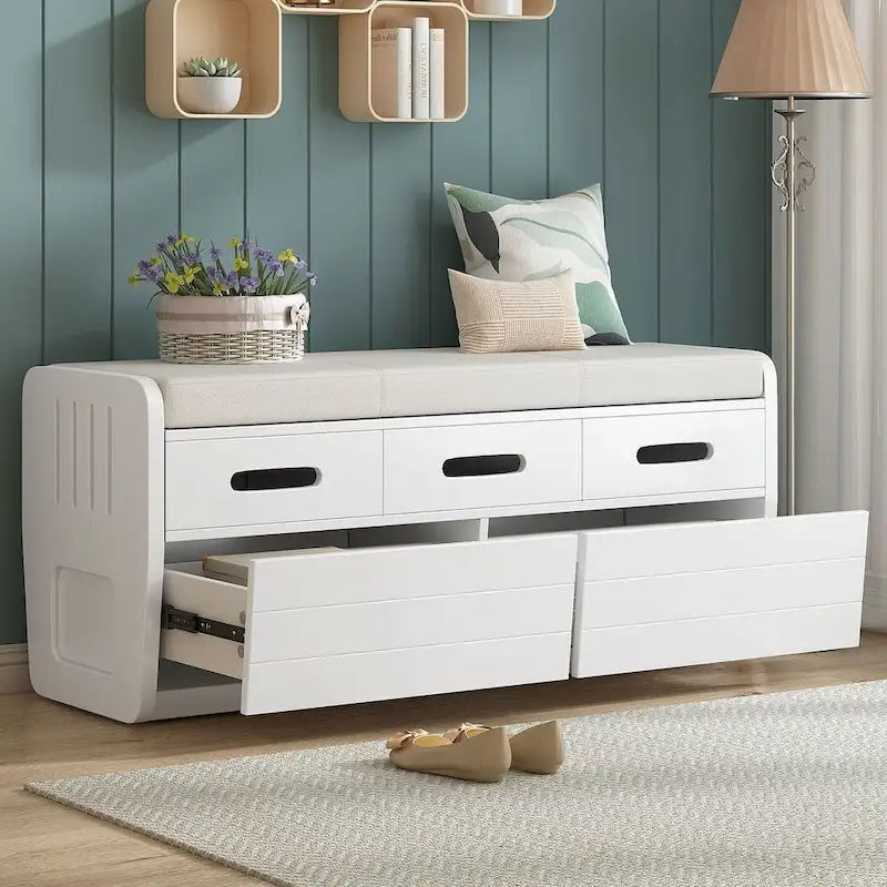 Banc de rangement rustique avec tiroirs et rangement dissimulé