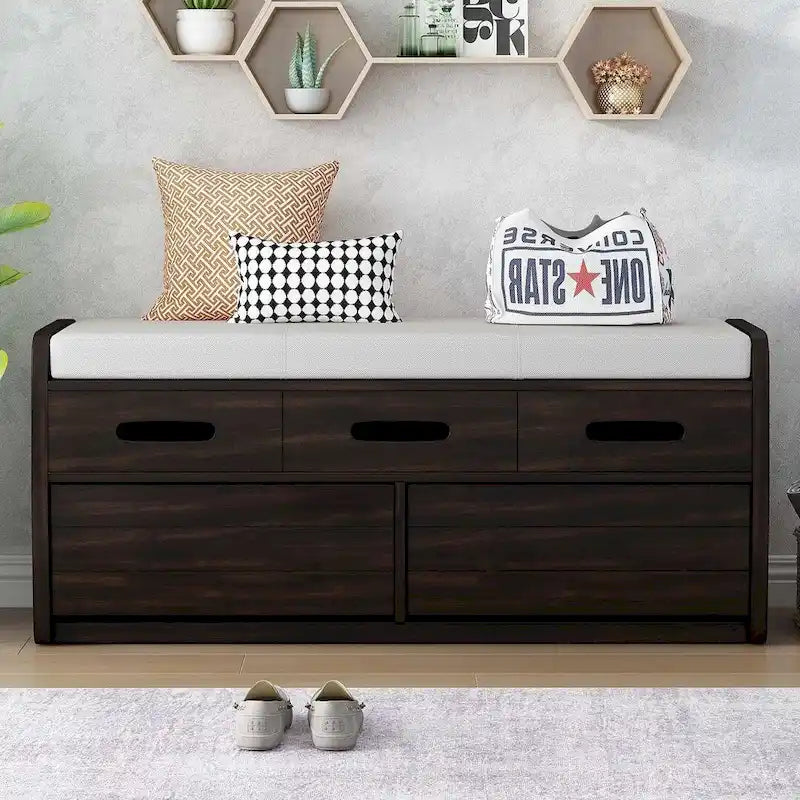 Banc de rangement rustique avec tiroirs et rangement dissimulé