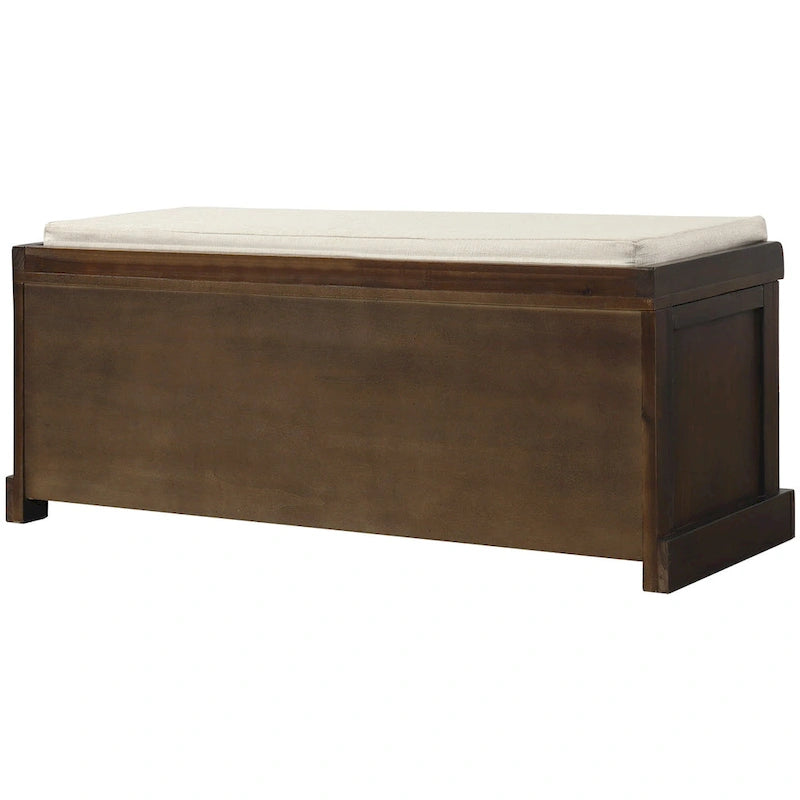 Banc de rangement rustique avec 3 paniers classiques en rotin amovibles, banc d'entrée avec coussin amovible