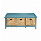 Banc rectangulaire en bois avec panier de rangement, bleu