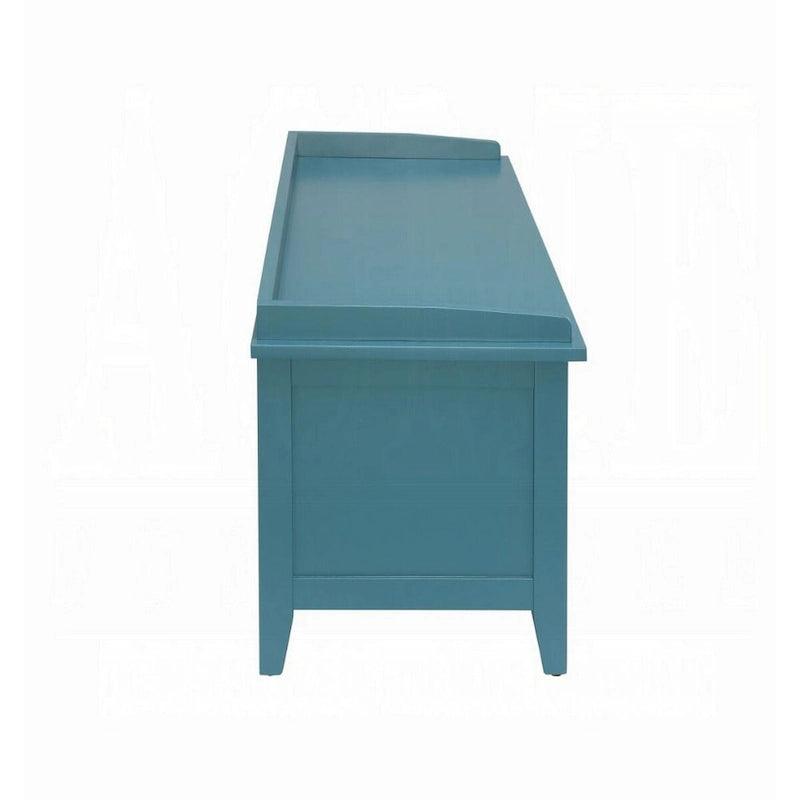 Banc rectangulaire en bois avec panier de rangement, bleu
