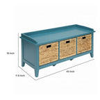 Banc rectangulaire en bois avec panier de rangement, bleu