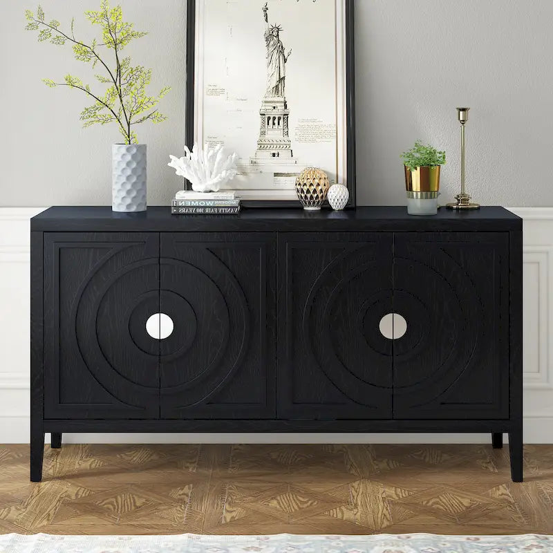 Enfilade rétro avec motif à rainures circulaires Poignée de porte ronde en métal