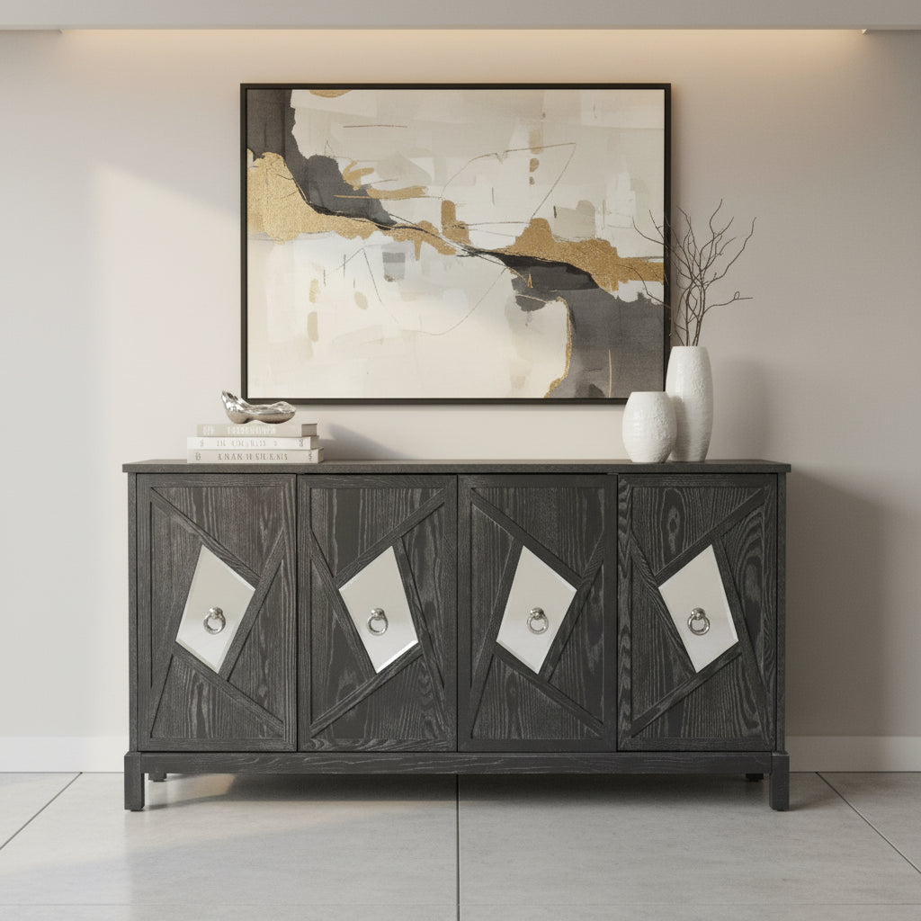Buffets bahuts modernes à 4 portes avec portes décoratives à miroir
