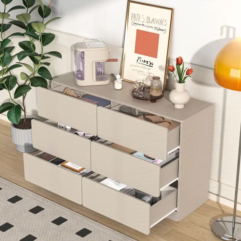 Bahut de bar à 6 tiroirs – Surface résistante aux rayures, 120 cm (L) x 77 cm (H), capacité de 50 kg