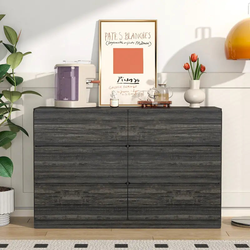 Bahut de bar à 6 tiroirs – Surface résistante aux rayures, 120 cm (L) x 77 cm (H), capacité de 50 kg