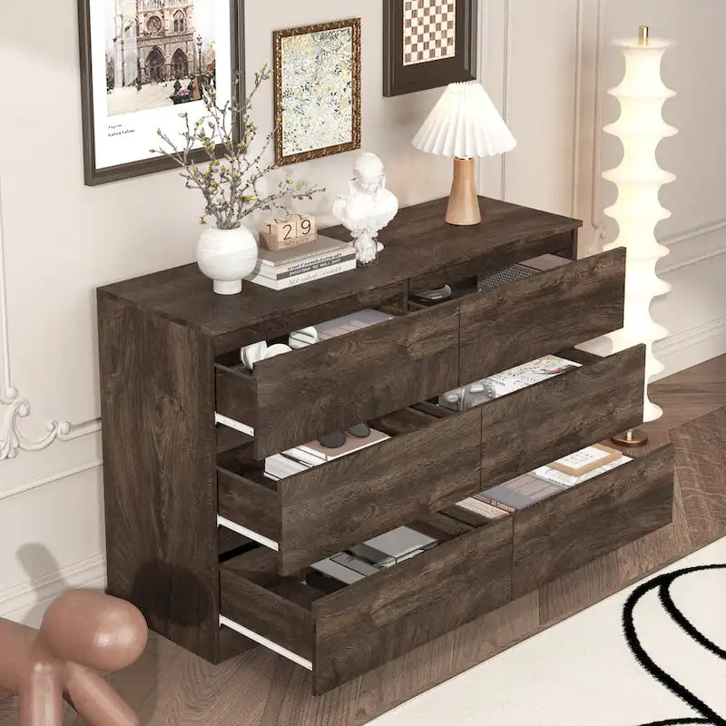 Bahut de bar à 6 tiroirs – Surface résistante aux rayures, 120 cm (L) x 77 cm (H), capacité de 50 kg