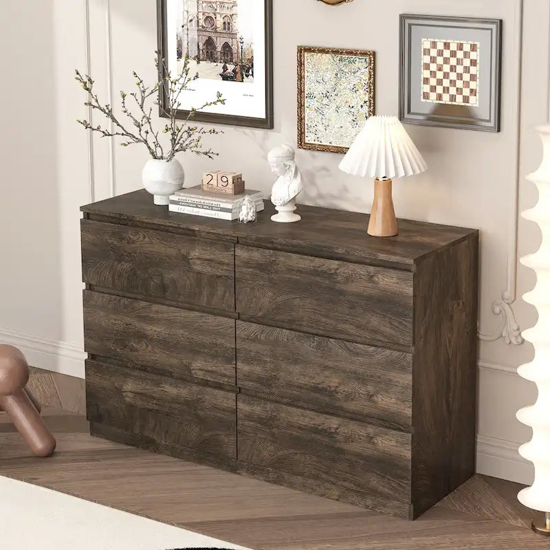 Bahut de bar à 6 tiroirs – Surface résistante aux rayures, 120 cm (L) x 77 cm (H), capacité de 50 kg