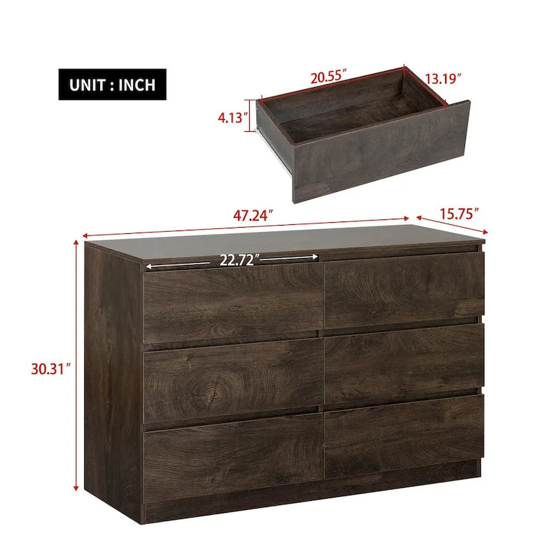 Bahut de bar à 6 tiroirs – Surface résistante aux rayures, 120 cm (L) x 77 cm (H), capacité de 50 kg