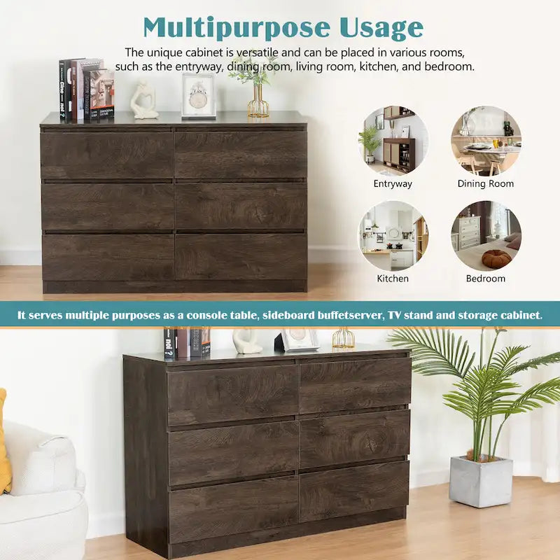 Bahut de bar à 6 tiroirs – Surface résistante aux rayures, 120 cm (L) x 77 cm (H), capacité de 50 kg