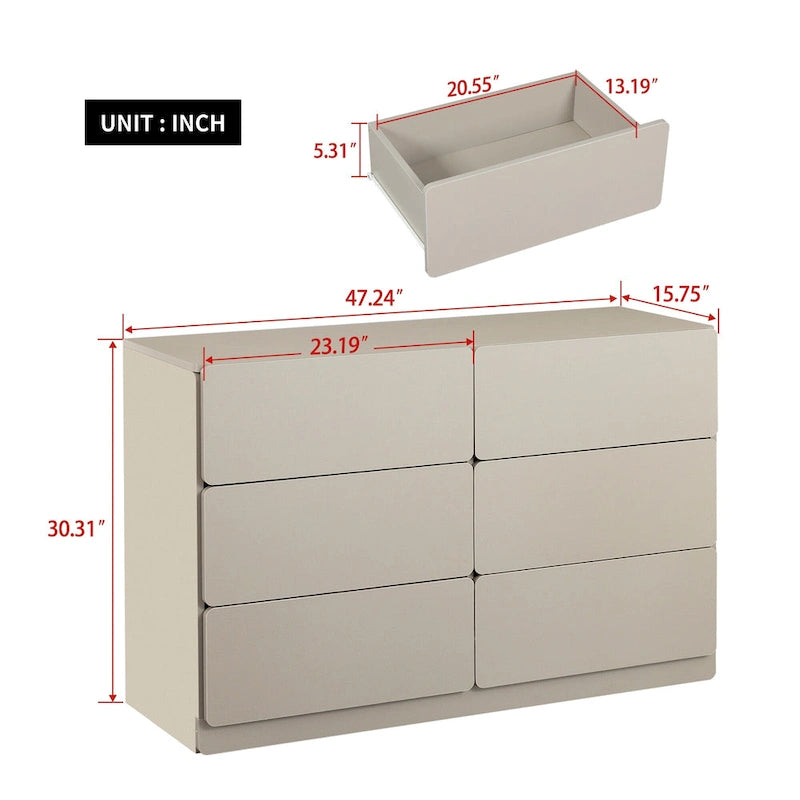 Bahut de bar à 6 tiroirs – Surface résistante aux rayures, 120 cm (L) x 77 cm (H), capacité de 50 kg