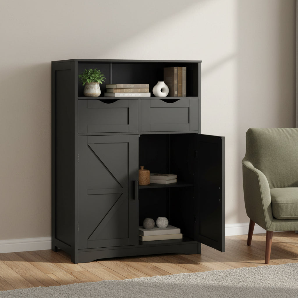 Floor Cabinet with 2 Doors 2 Drawers - 11.4D x 23.6W x 42.7H