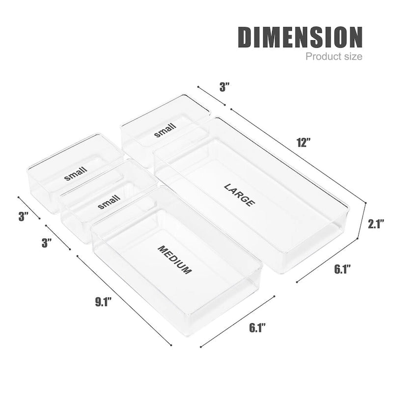 Lot d'organisateurs de tiroirs transparents pour le rangement de bureau