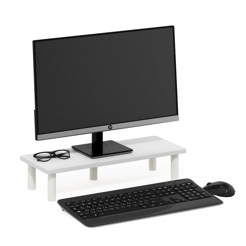Support rehausseur d'écran – Bois composite conforme à la norme CARB et tubes en acier, blanc, assemblage sans outil