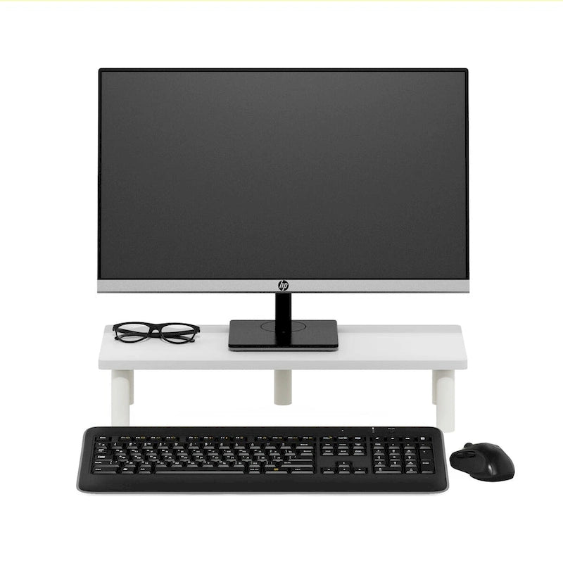 Support rehausseur d'écran – Bois composite conforme à la norme CARB et tubes en acier, blanc, assemblage sans outil