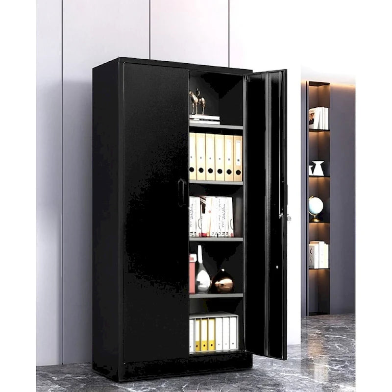 Armoire de rangement en acier verrouillable de 180 cm avec 2 portes et 4 étagères réglables – Robuste, polyvalente