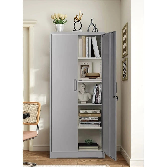 Armoire de rangement en acier verrouillable de 180 cm avec 2 portes et 4 étagères réglables – Robuste, polyvalente
