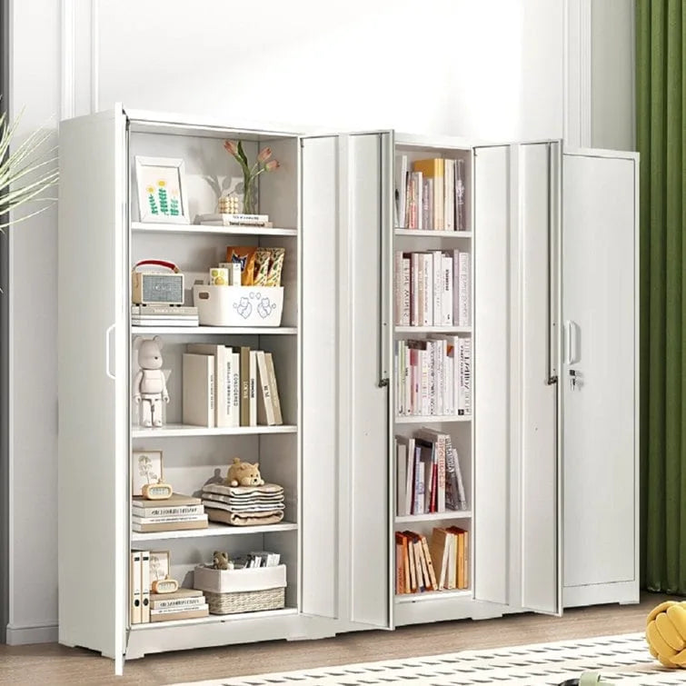 Armoire de rangement en acier verrouillable de 180 cm avec 2 portes et 4 étagères réglables – Robuste, polyvalente