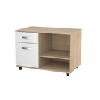 Office Console Table with Drawer & Open Shelves – Sand Oak Melamine, 31.5W
