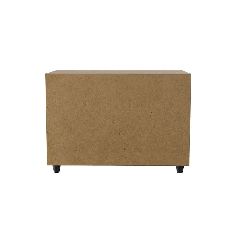 Office Console Table with Drawer & Open Shelves – Sand Oak Melamine, 31.5W