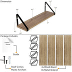 Ensemble d'étagères murales flottantes rustiques – 43 cm de long, en bois de paulownia brûlé naturel, capacité de 18 kg chacune