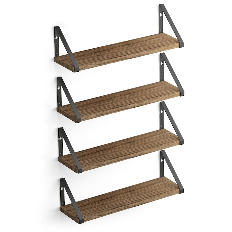 Ensemble d'étagères murales flottantes rustiques – 43 cm de long, en bois de paulownia brûlé naturel, capacité de 18 kg chacune